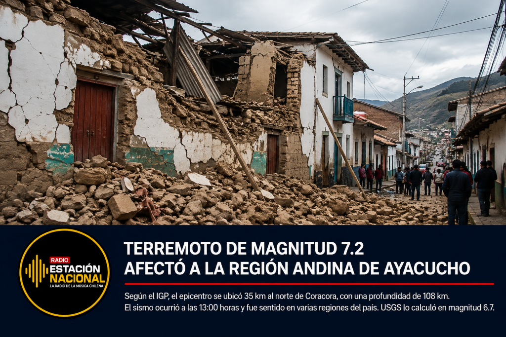 Terremoto de magnitud 7,2 afecta la región andina de Ayacucho, Perú, provocando daños en viviendas y estructuras.
